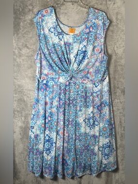 Ruby Rd. Blue Paisley & Floral Knot-Front Midi Dress
